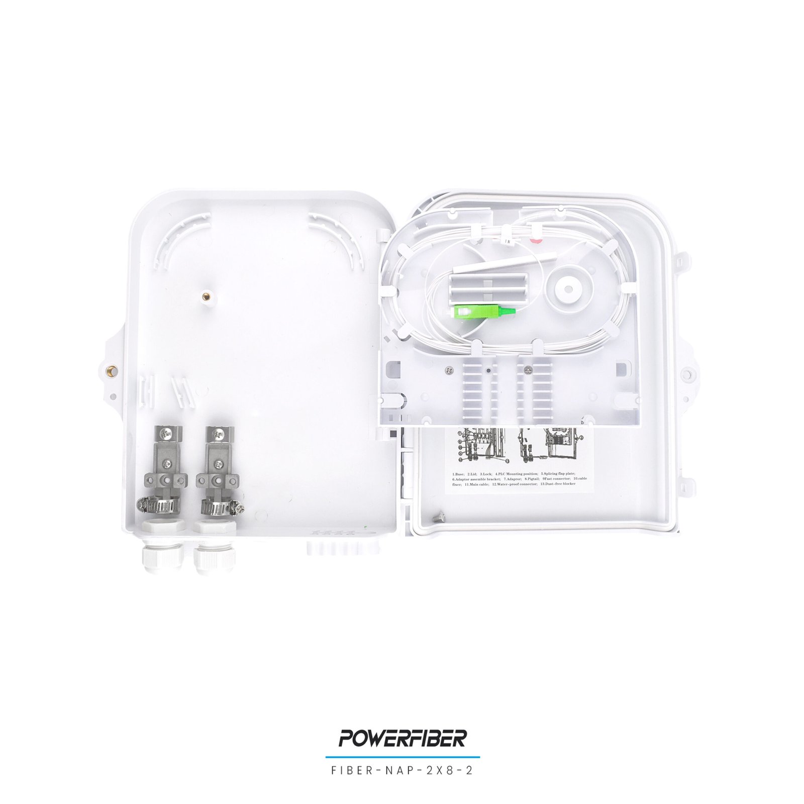 CAJA EXTERIOR FTTH 2X8 CON SPLITTER 1X8 CONECTOR SC/APC + 8 ADAPTADORES - Imagen 4